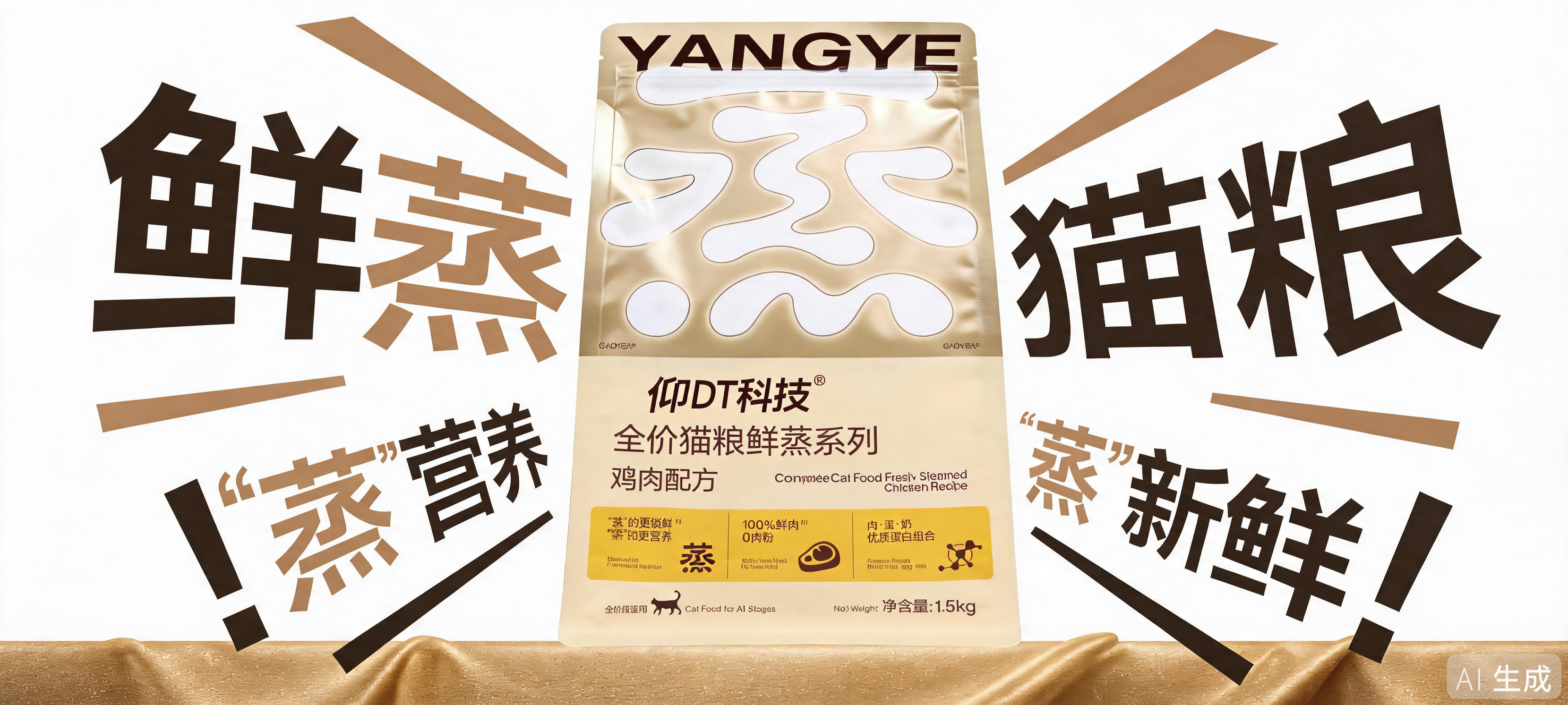 仰DT科技鲜蒸猫粮白底文字海报
